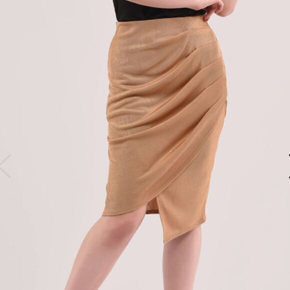 CLOSET LONDON - BROWN PLEATED WRAP PENCIL SKIRT - Picture 1 of 7